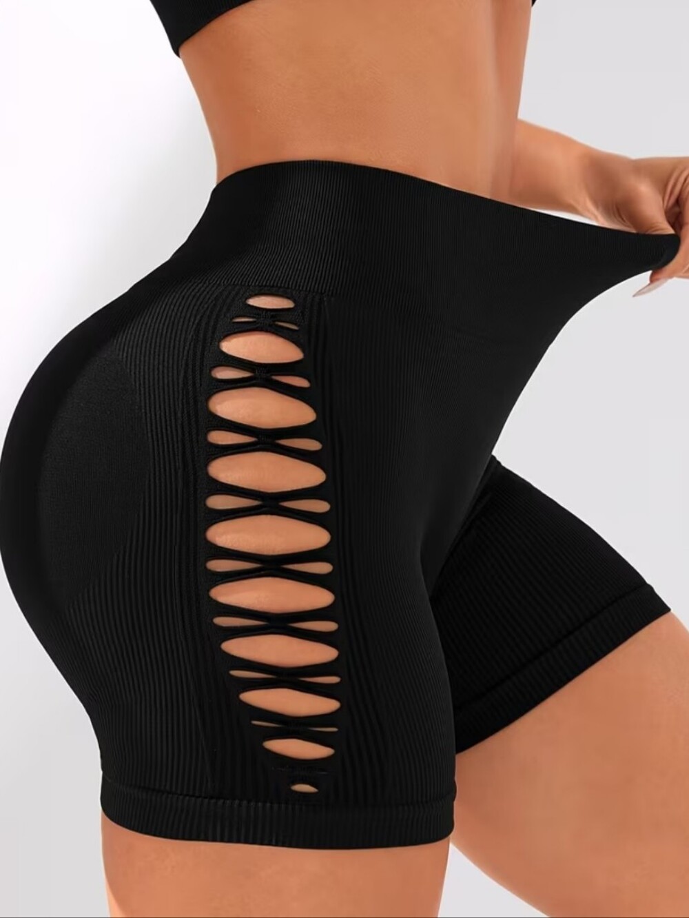 Women's Summer Side Hollow Seamless Shorts, High-Waisted Tummy Control